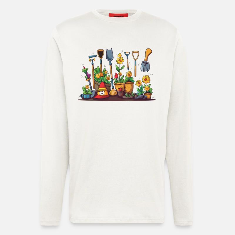 Gartenwerkzeug Blüten Szene - Langarmshirt - made by SPREAD  - OFF WHITE