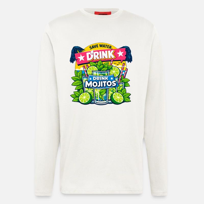 Sauvez l'eau, buvez Mojitos - Manches longues bio décontracté fabriqué en UE - OFF WHITE