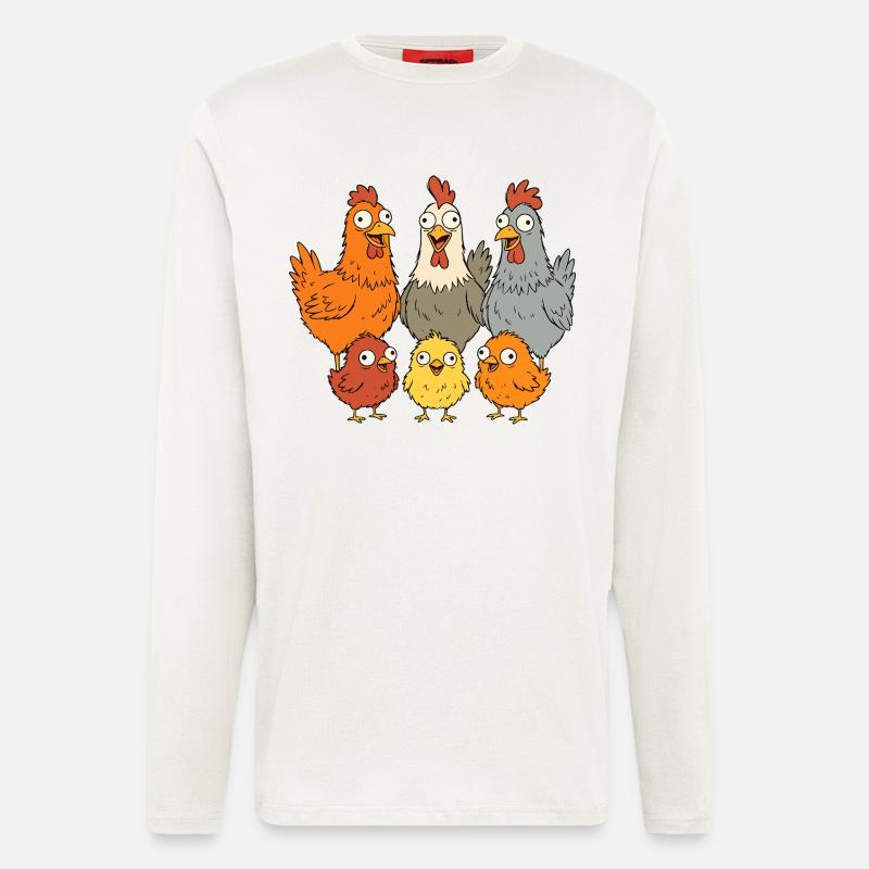 Funny chickens, roosters and chicks - Longsleeve - made by SPREAD - OFF WHITE