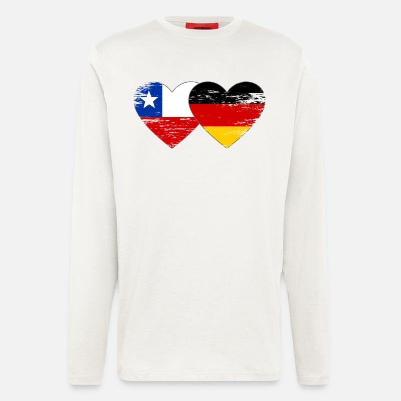 Chile Germany Flag Heart - Longsleeve - made by SPREAD  - OFF WHITE