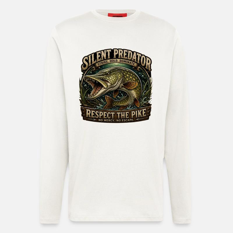 Silent Predator – Aggressives Hechtfang-Design - Langarmshirt - made by SPREAD  - OFF WHITE