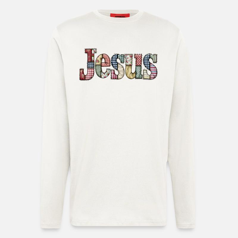 Patchwork Jesus Schriftzug - Langarmshirt - made by SPREAD  - OFF WHITE