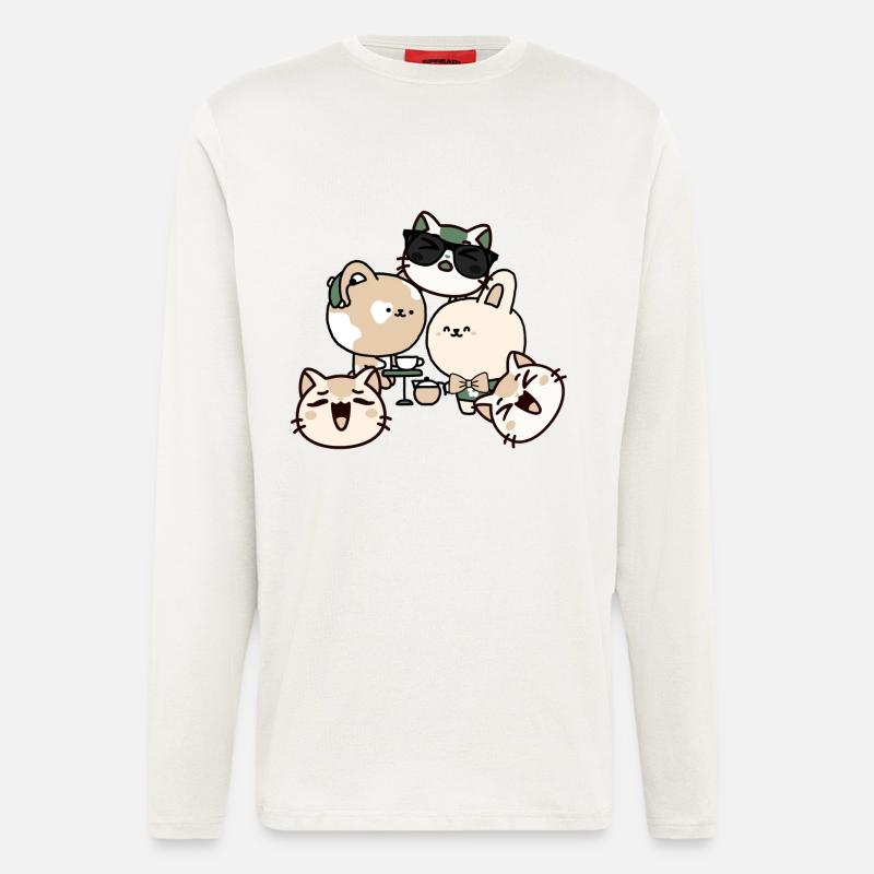 Kawaii Kaffeepause: Katze mit Hörgerät - Langarmshirt - made by SPREAD  - OFF WHITE
