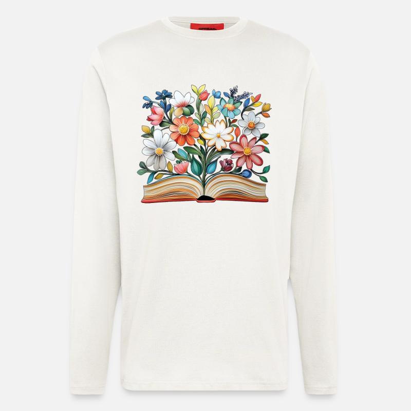 Buch mit Blumen - Langarmshirt - made by SPREAD  - OFF WHITE