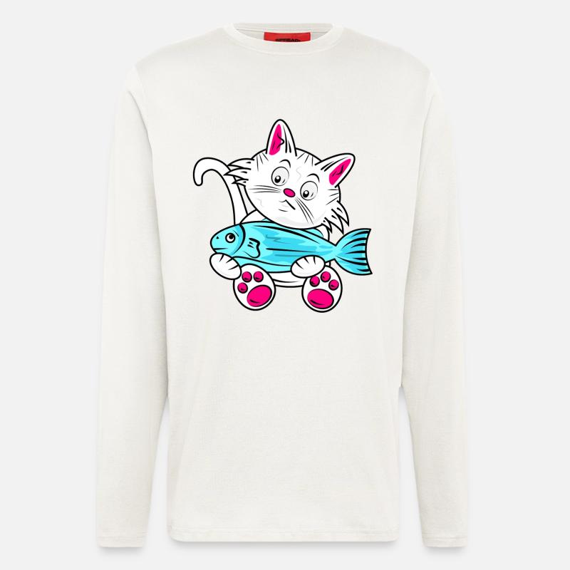 Small Cat and Blue Fish - Longsleeve - made by SPREAD - OFF WHITE