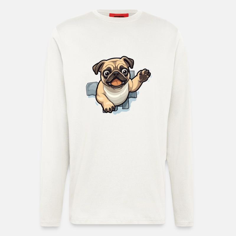 Pug Durchbruch aus Eis - Langarmshirt - made by SPREAD  - OFF WHITE