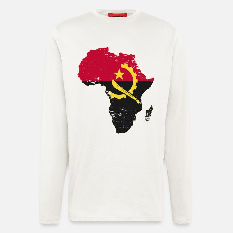 Drapeau de l’Angola Afrique - Manches longues bio décontracté fabriqué en UE - OFF WHITE