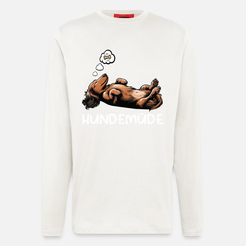 Hundemüde Langhaardackel Dackel Dackelhalter - Langarmshirt - made by SPREAD - OFF WHITE