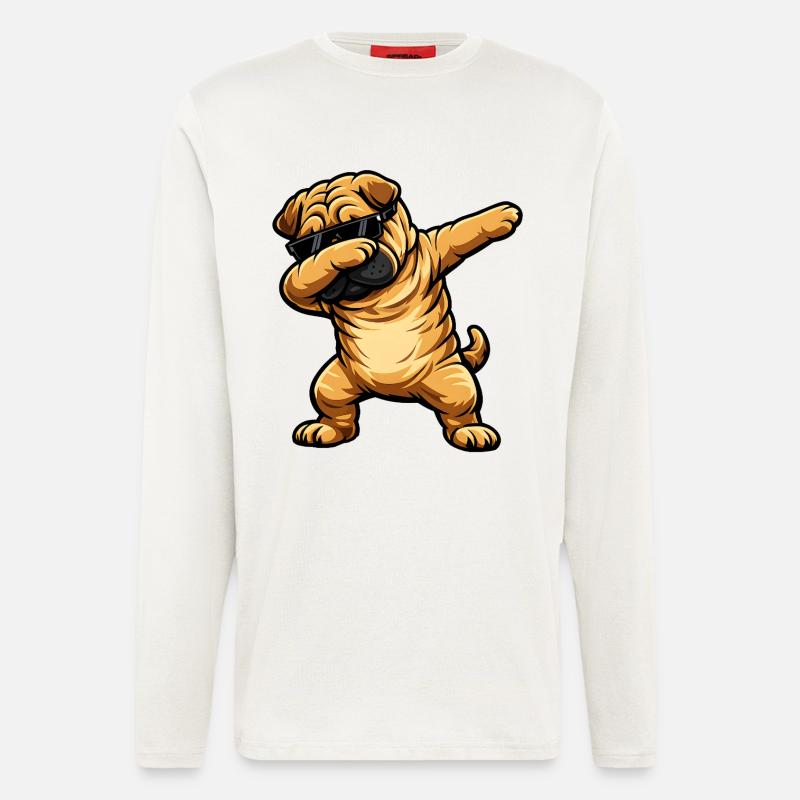 Tabbing Shar Pei - Manches longues bio décontracté fabriqué en UE - OFF WHITE