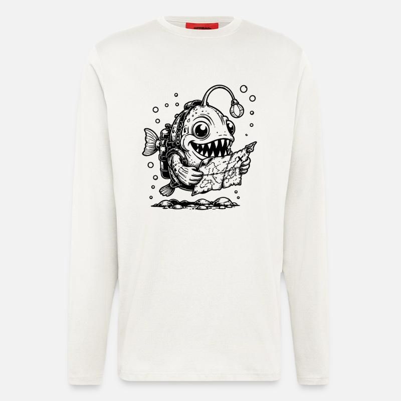 Monsterfisch Anglerfisch mit Schatzkarte  - Langarmshirt - made by SPREAD  - OFF WHITE