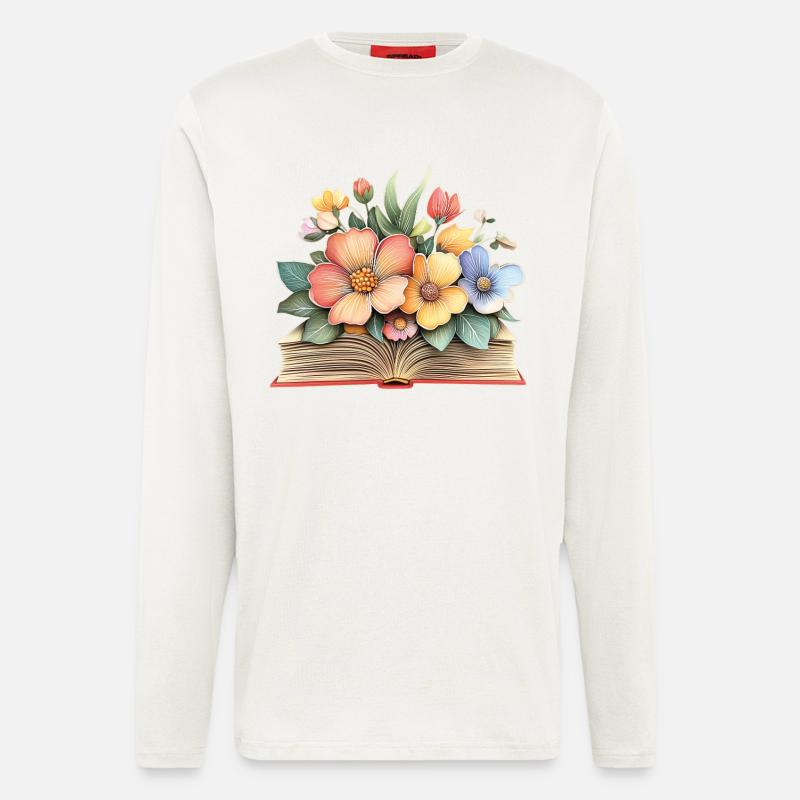 Buch mit Blumen - Langarmshirt - made by SPREAD  - OFF WHITE