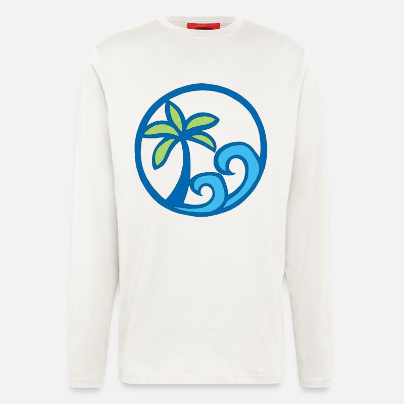 Vagues et palmier - Manches longues bio décontracté fabriqué en UE - OFF WHITE