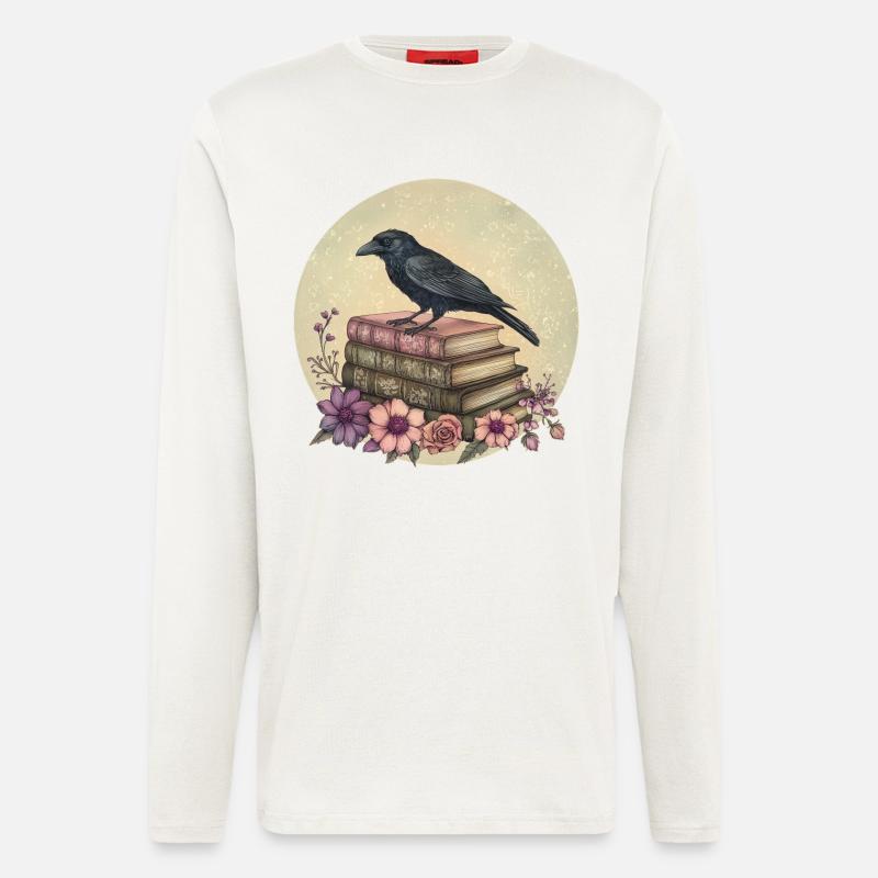 Rabe auf Bücherstapel - Langarmshirt - made by SPREAD  - OFF WHITE