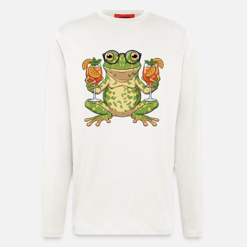 Frosch mit Cocktailgläsern - Langarmshirt - made by SPREAD - OFF WHITE