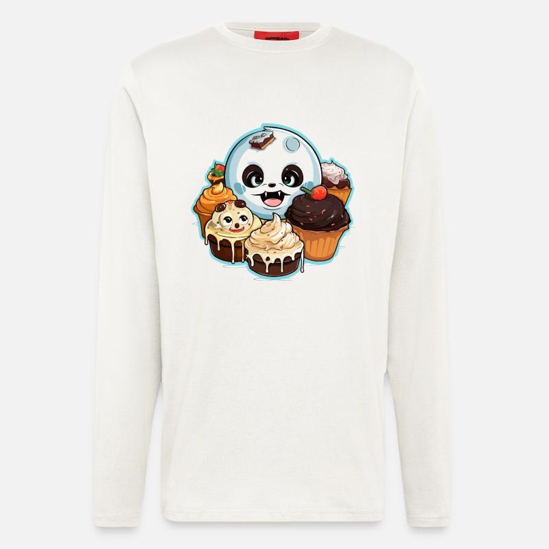 Cupcake Panda Kawaii - Manches longues bio décontracté fabriqué en UE - OFF WHITE