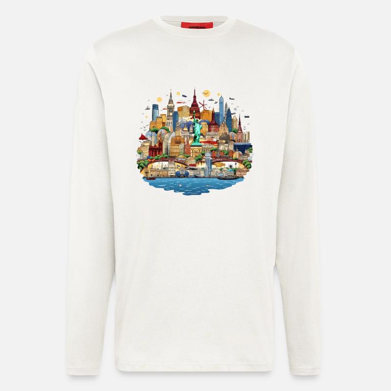 Weltstadt Skyline Kollage - Langarmshirt - made by SPREAD  - OFF WHITE