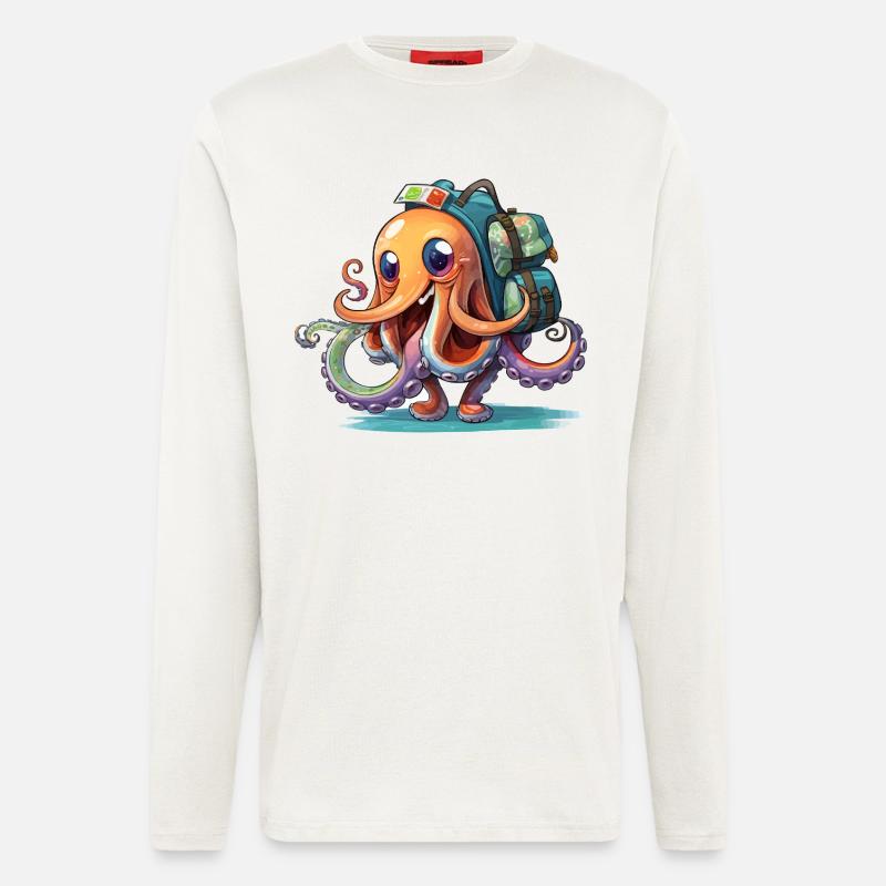 Oktopus Entdecker mit Rucksack - Langarmshirt - made by SPREAD  - OFF WHITE