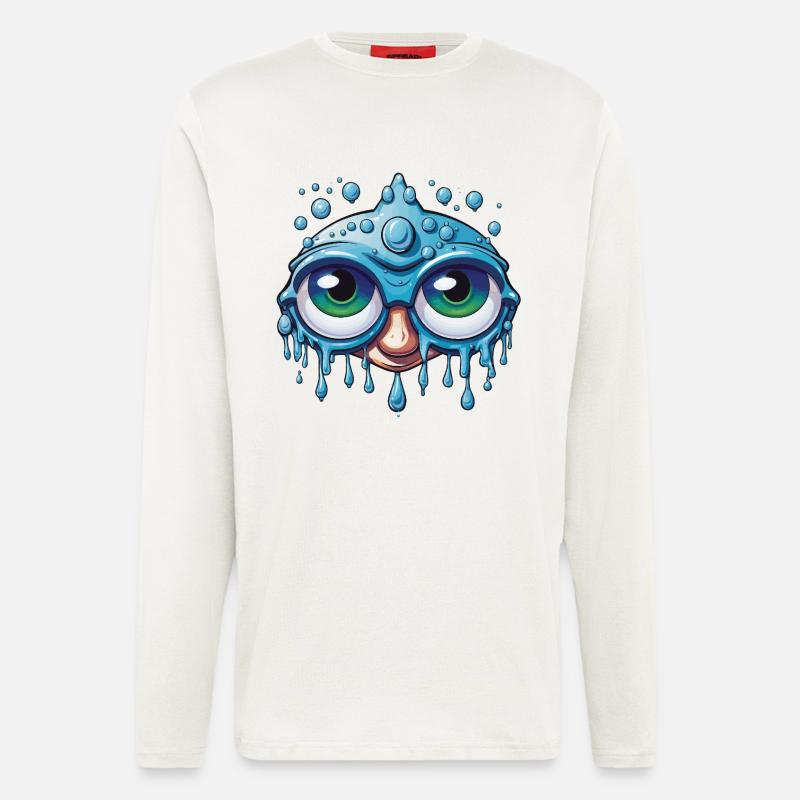 Blauer Tropfenkopf Kawaii Stil - Langarmshirt - made by SPREAD  - OFF WHITE