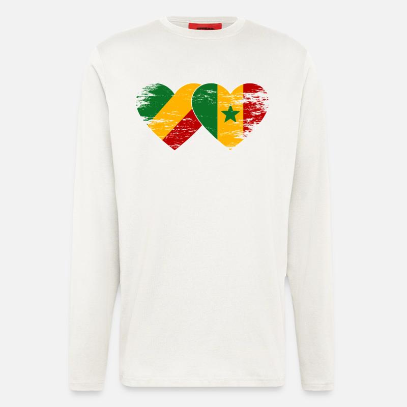 Drapeau Congo-Sénégal utilisé - Manches longues bio décontracté fabriqué en UE - OFF WHITE