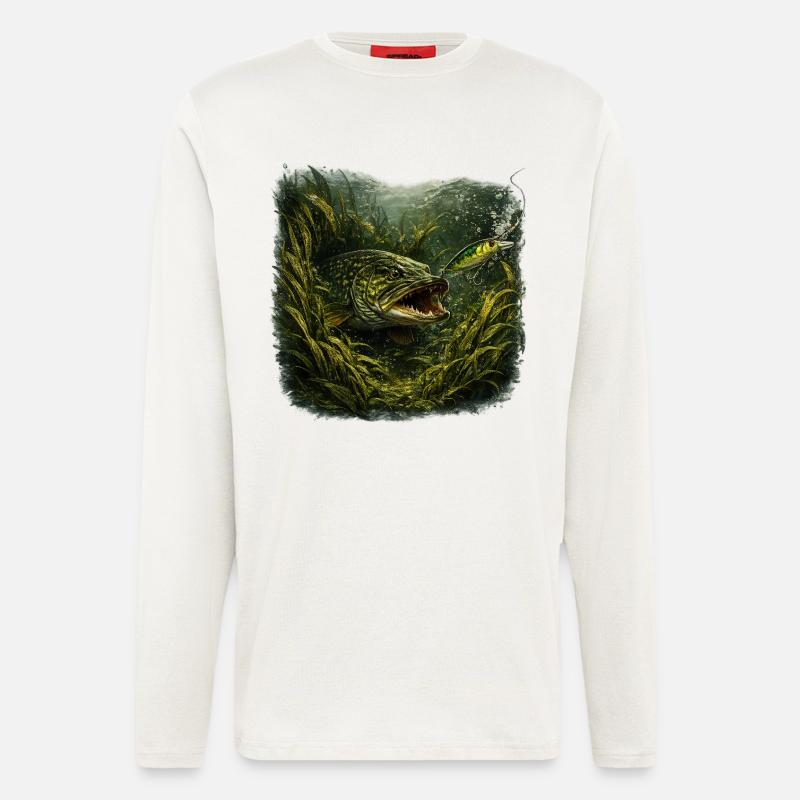 Hecht-Hinterhalt-Räuberfisch-Design - Langarmshirt - made by SPREAD - OFF WHITE