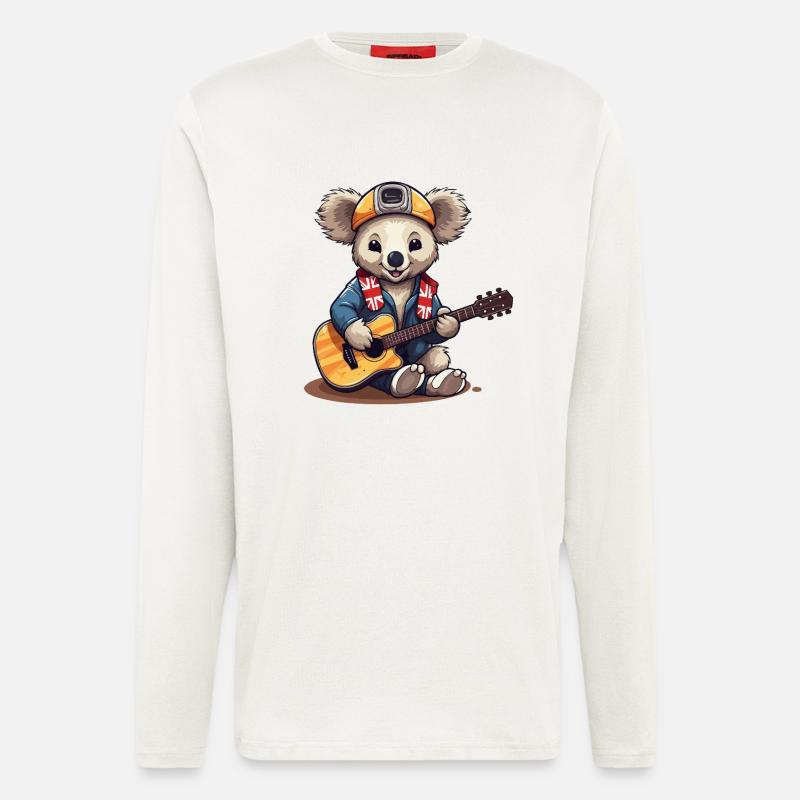 Guitariste rock koala en look aventure - Manches longues bio décontracté fabriqué en UE - OFF WHITE