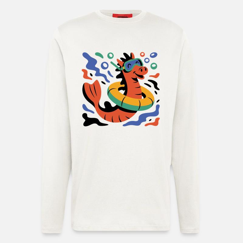 Cooles Seepferd - Langarmshirt - made by SPREAD - OFF WHITE