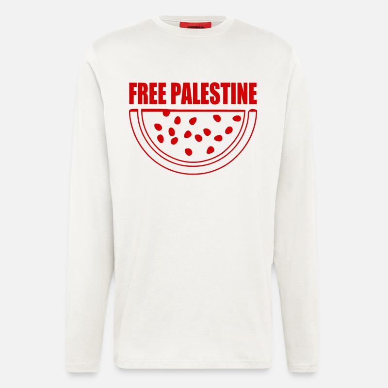 Free palestine melon pastèque - Manches longues bio décontracté fabriqué en UE - OFF WHITE