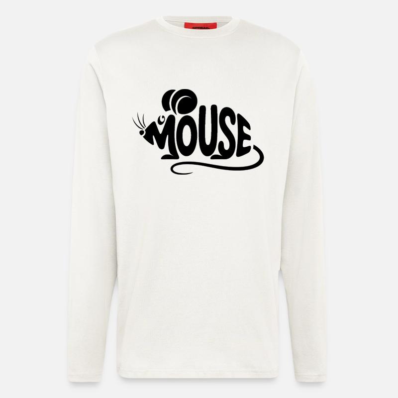 Souris - Logo d’oiseau cool - Manches longues bio décontracté fabriqué en UE - OFF WHITE