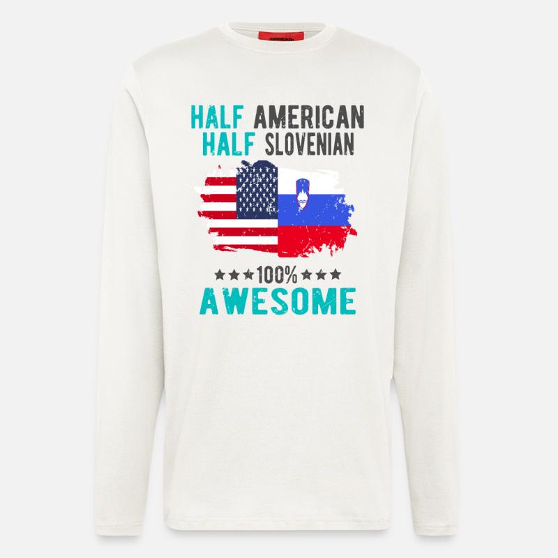 Halb Amerikaner Halb Slowenier - Langarmshirt - made by SPREAD - OFF WHITE