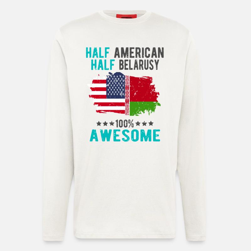 Halb Amerikaner Halb Belarusse - Langarmshirt - made by SPREAD  - OFF WHITE