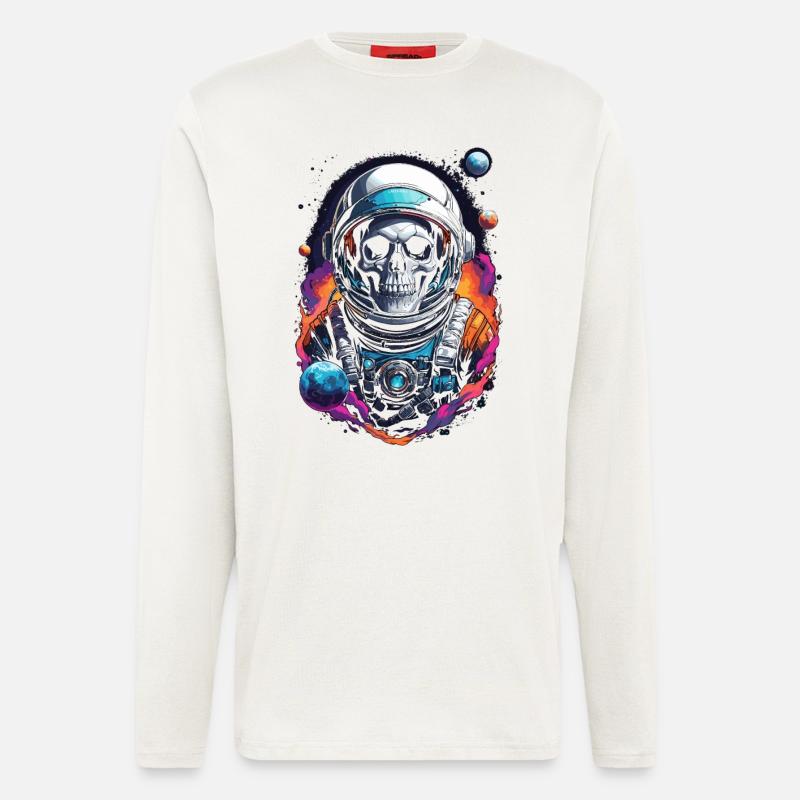 Crâne astronaute univers - Manches longues bio décontracté fabriqué en UE - OFF WHITE