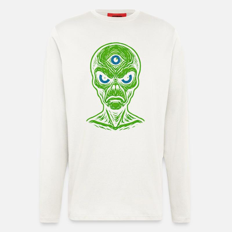 Three-eyed alien in neon look - Longsleeve - made by SPREAD  - OFF WHITE