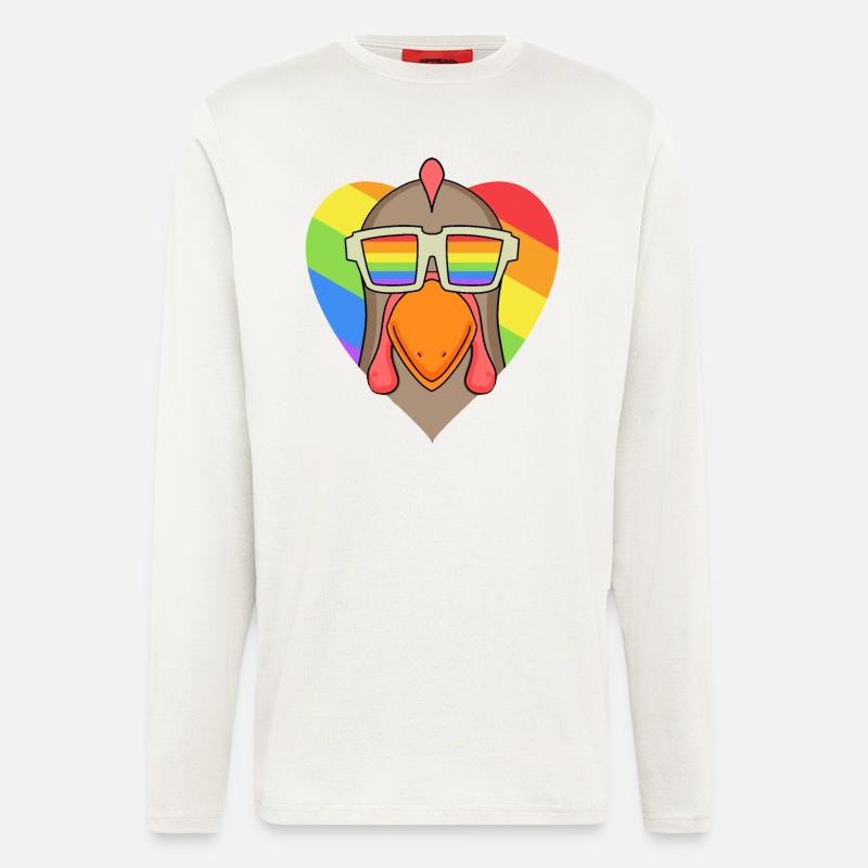 LGBT Tier Huhn Regenbogen Herz - Langarmshirt - made by SPREAD  - OFF WHITE
