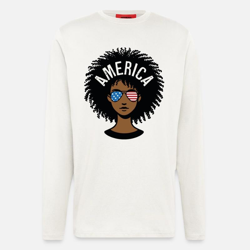 Amerika Afro - Langarmshirt - made by SPREAD  - OFF WHITE