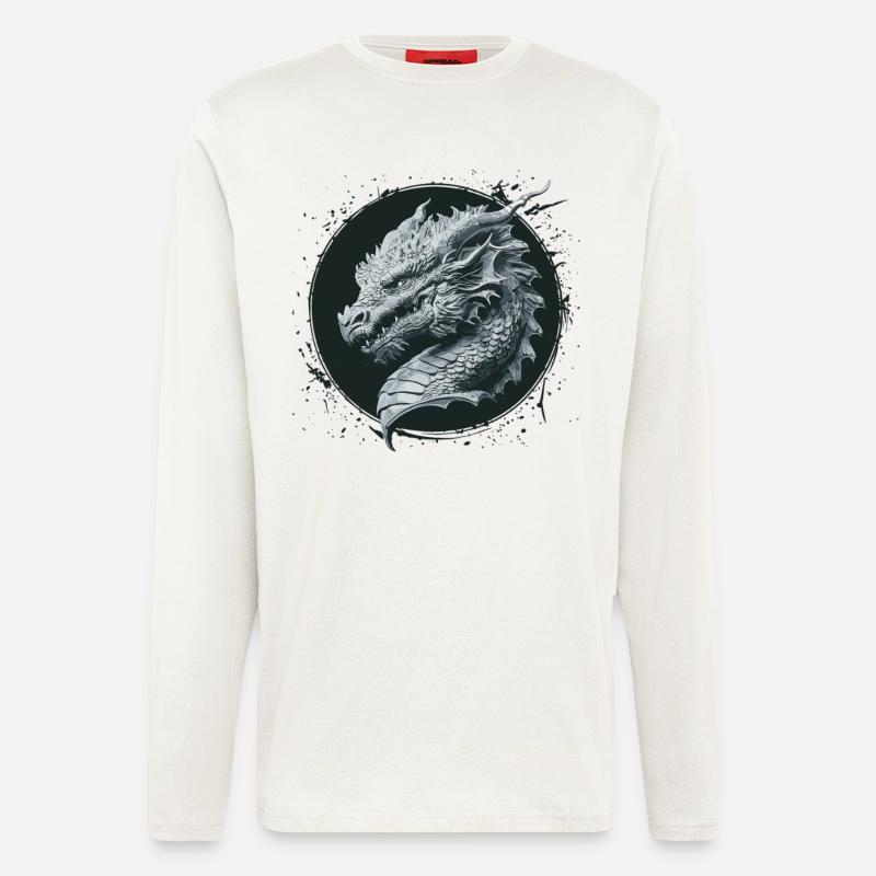 Mächtiger Drache im Schattenkreis - Langarmshirt - made by SPREAD  - OFF WHITE