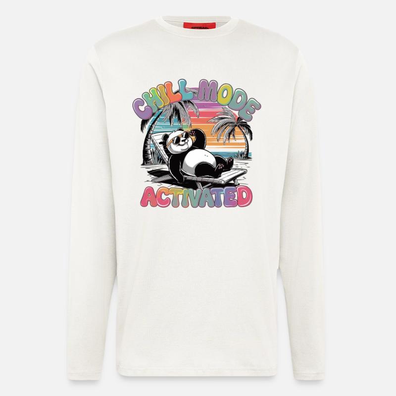 Chillender Panda im Urlaubsmodus - Langarmshirt - made by SPREAD  - OFF WHITE