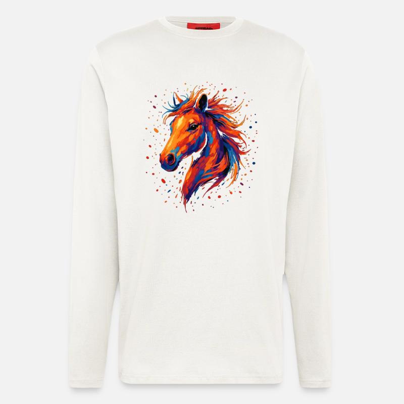 Buntes Pferd – Farbspritzer Kunst - Langarmshirt - made by SPREAD  - OFF WHITE