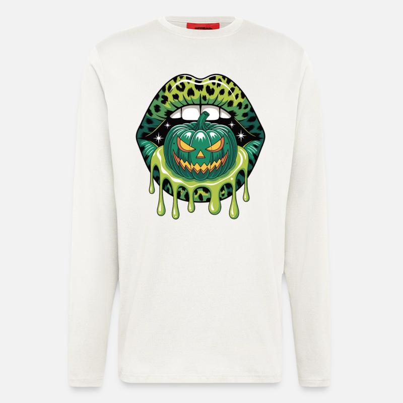 Leopard Lips & Pumpkin – Halloween - Longsleeve - made by SPREAD  - OFF WHITE