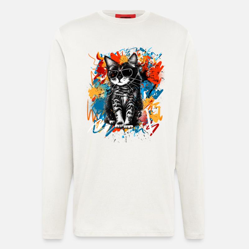 Coole Katze Mit Sonnenbrille - Langarmshirt - made by SPREAD  - OFF WHITE