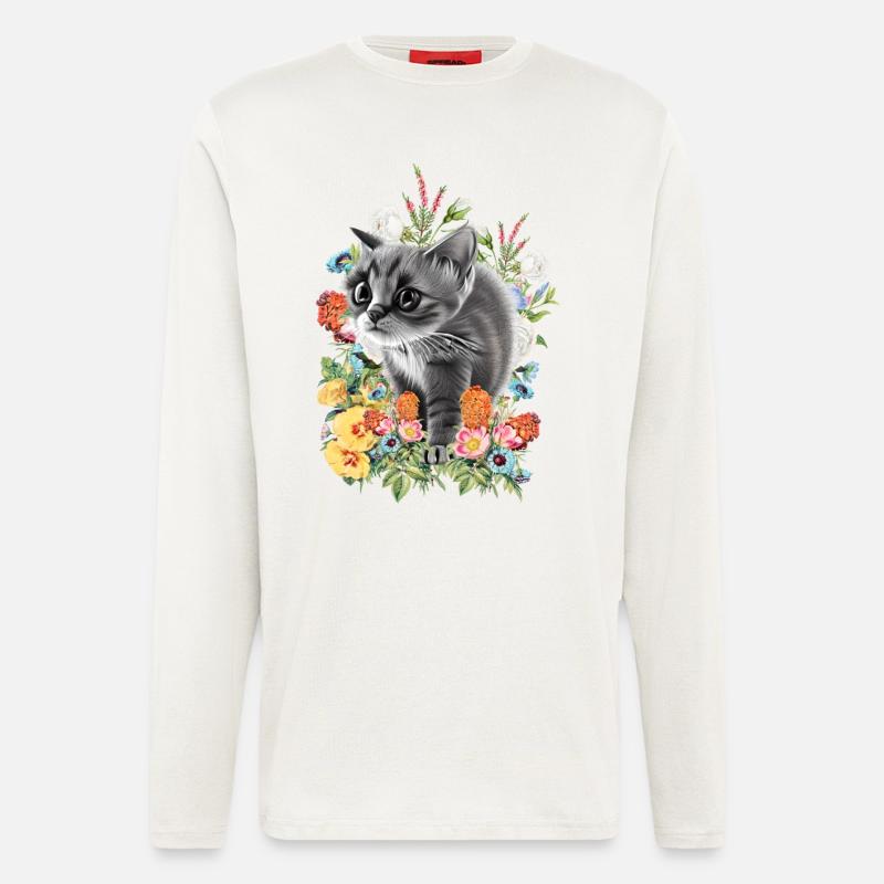 Fleurs de chat - Manches longues bio décontracté fabriqué en UE - OFF WHITE