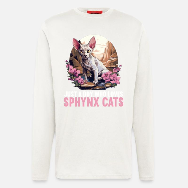Chaton Sphynx Chat Sphynx - Manches longues bio décontracté fabriqué en UE - OFF WHITE