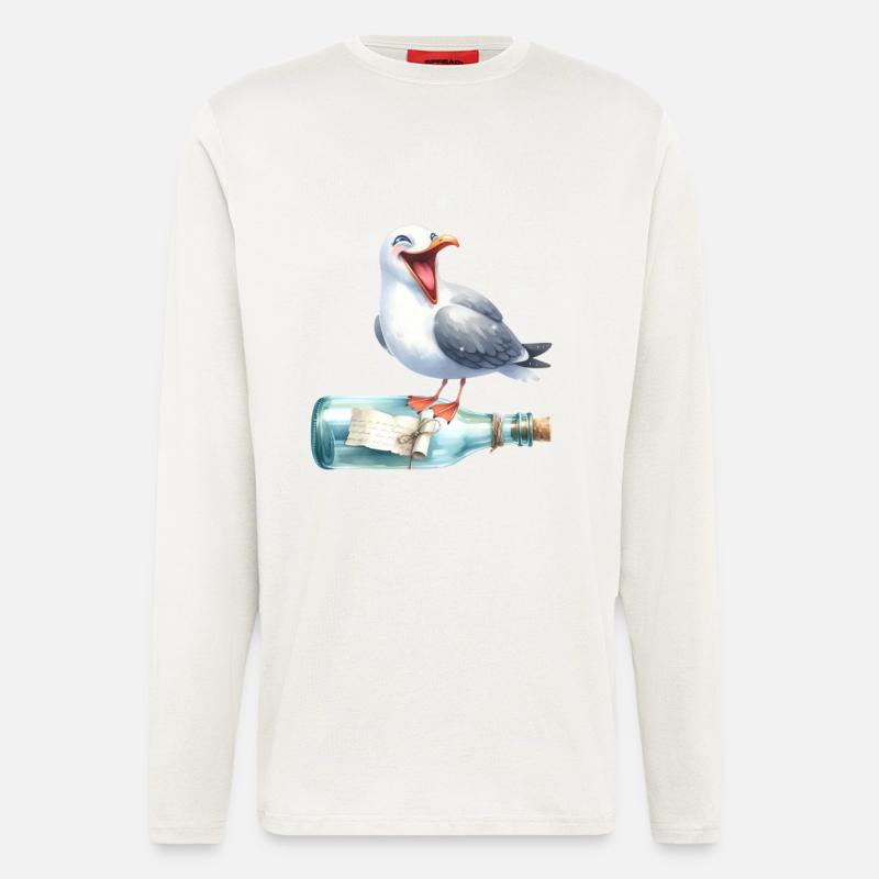 maritim Möwe Flaschenpost Möwen - Langarmshirt - made by SPREAD  - OFF WHITE