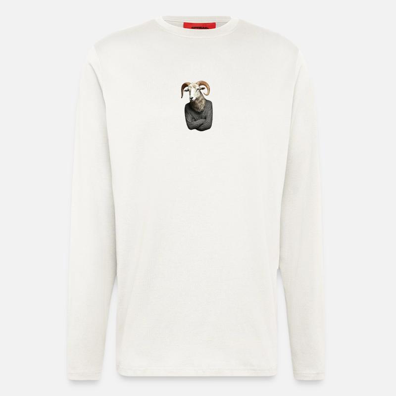Ram im Pullover surreales Porträt - Langarmshirt - made by SPREAD  - OFF WHITE