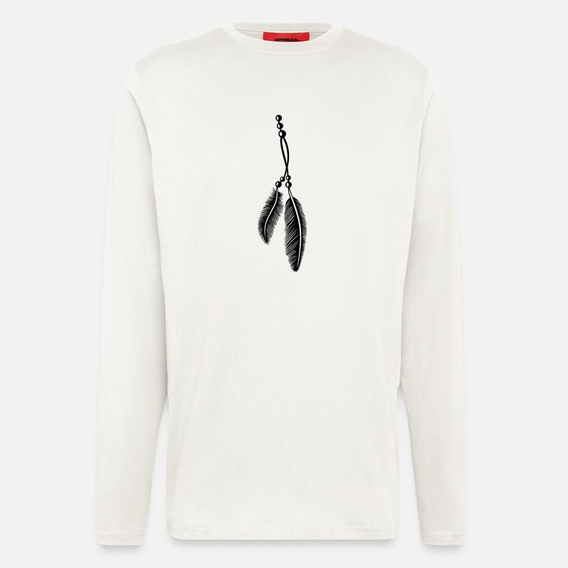 Federn an Kette, feathers, Native American - Langarmshirt - made by SPREAD  - OFF WHITE