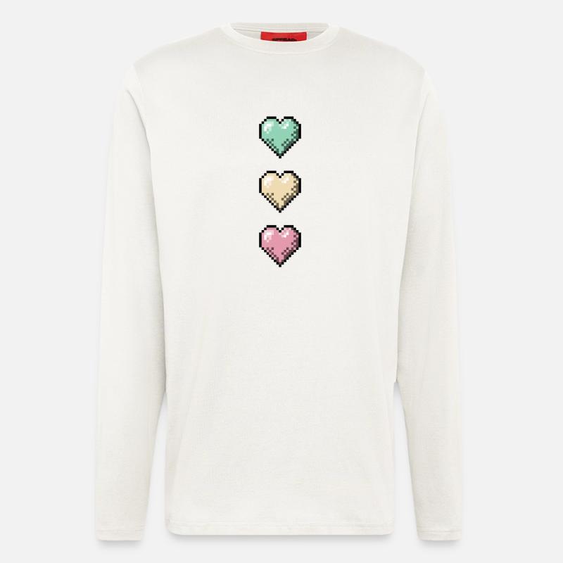 Retro Pixel Art Hearts Stack - Langarmshirt - made by SPREAD  - OFF WHITE