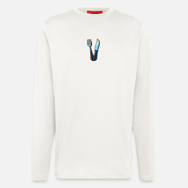 Besteck Messer Gabel bunt - Langarmshirt - made by SPREAD  - OFF WHITE