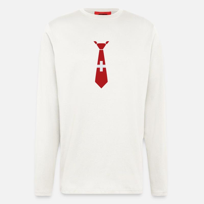 Cravate suisse – Conception du drapeau - Manches longues bio décontracté fabriqué en UE - OFF WHITE