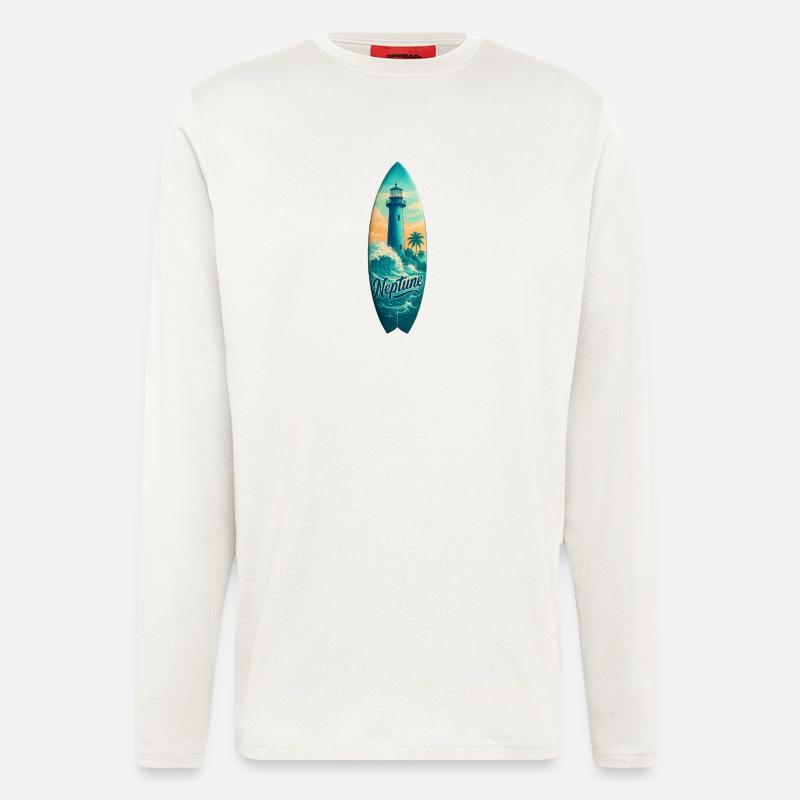 Neptune Lighthouse Surfbrett - Langarmshirt - made by SPREAD  - OFF WHITE