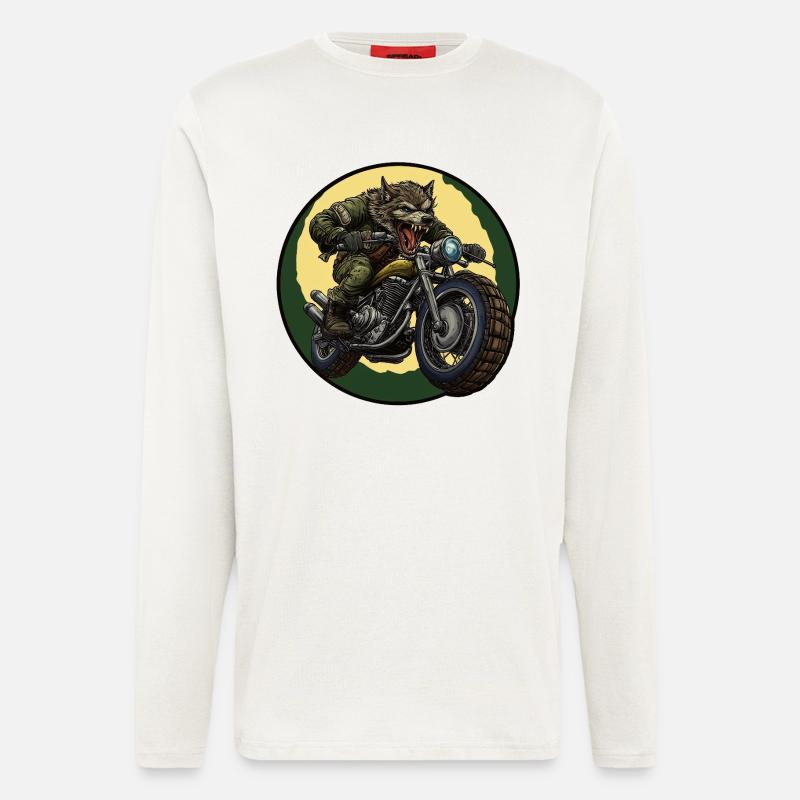 Werwolf-Biker unter Mondschein - Langarmshirt - made by SPREAD  - OFF WHITE