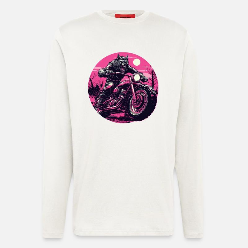 Werwolf auf Motorrad Neonpink - Langarmshirt - made by SPREAD - OFF WHITE